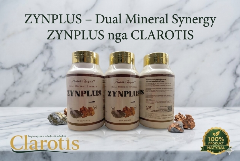 Produkt natyral ZYNPLUS Dual Mineral Synergy nga CLAROTIS, zinc kapsula, suplement mineral zink copper, kapsula  suplement zink, kapsula minerale natyrale, suplement per imunitet te forte natyral, kapsula per metabolizem me zink